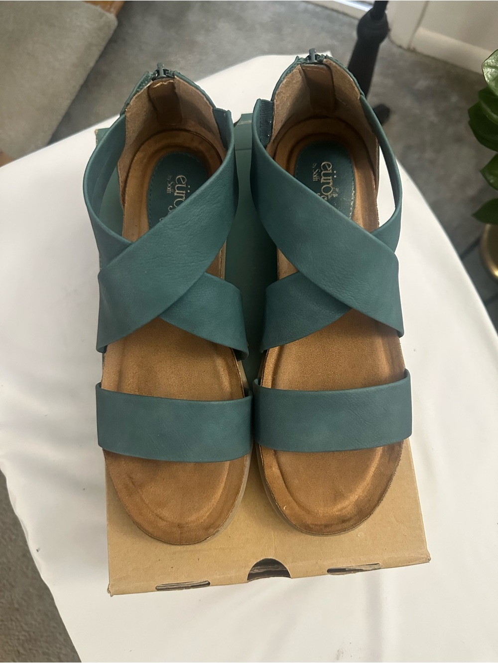 Teal Green Eurosoft by Sofft Landry II Comfort Wedge Sandals Size 10